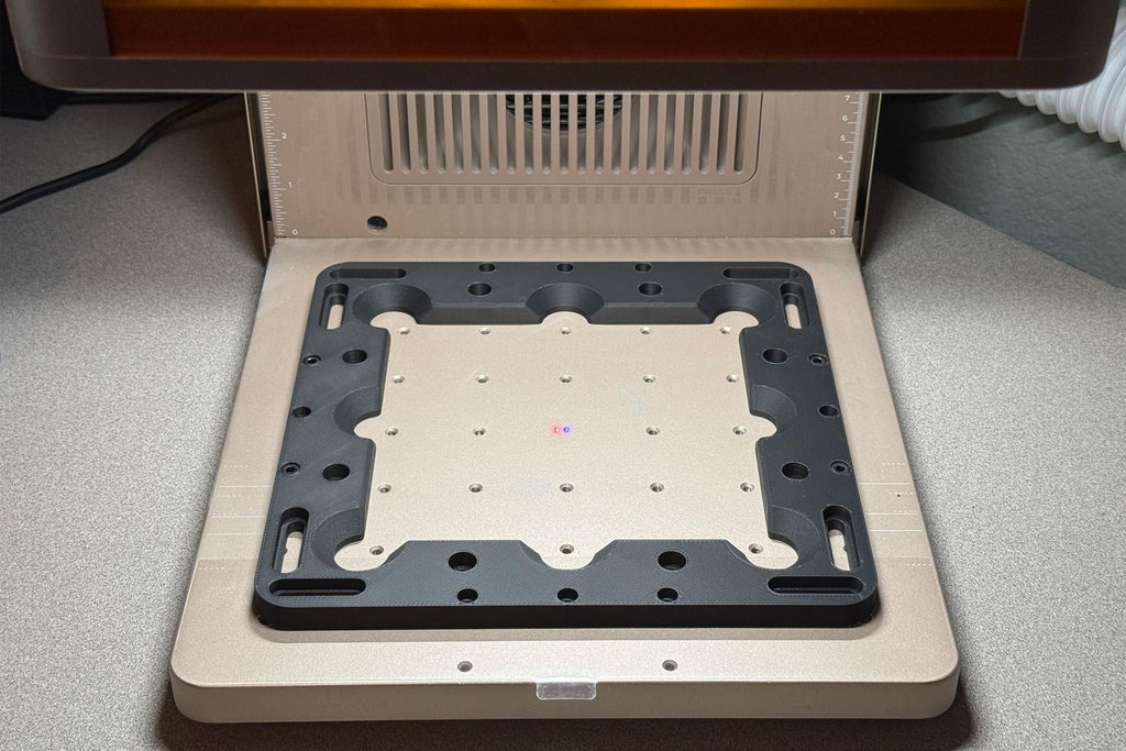 a2z Universal Base Ultra mounted on galvo laser bed